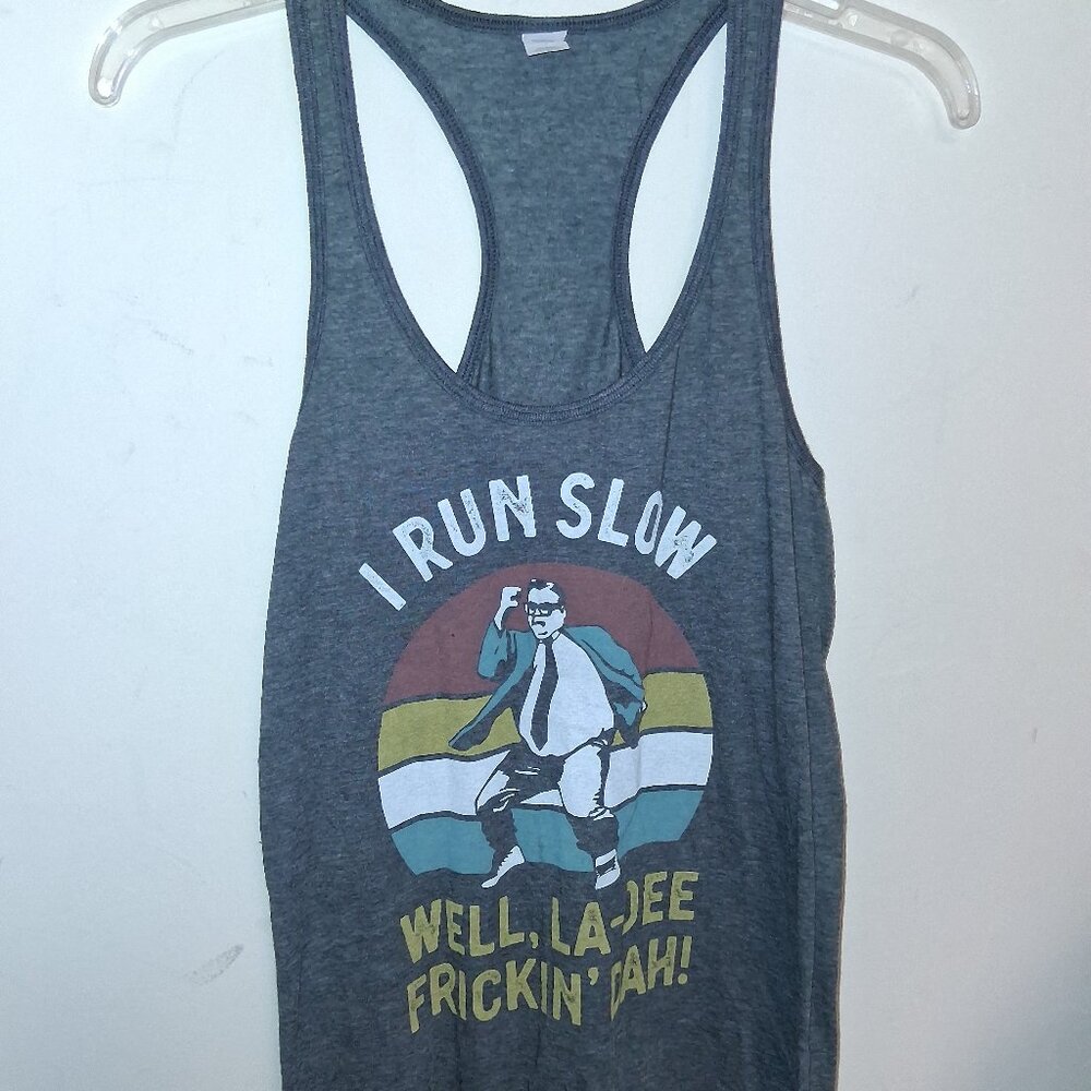 I RUN SLOW women's jogging tank top L Tultex Chris Farley Van River Motivational